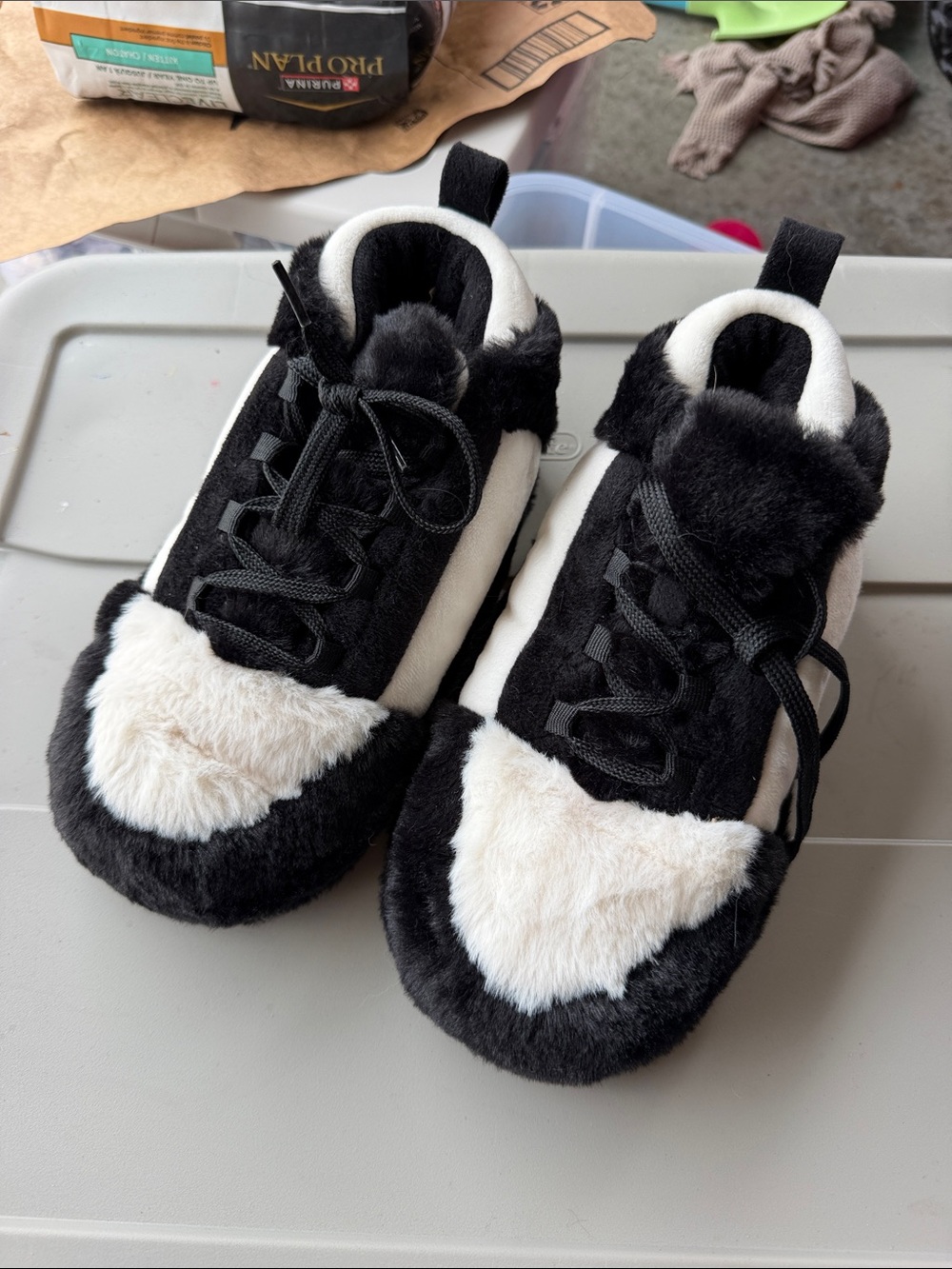 Kids Plush Faux-Fur Sneakers - Black & White